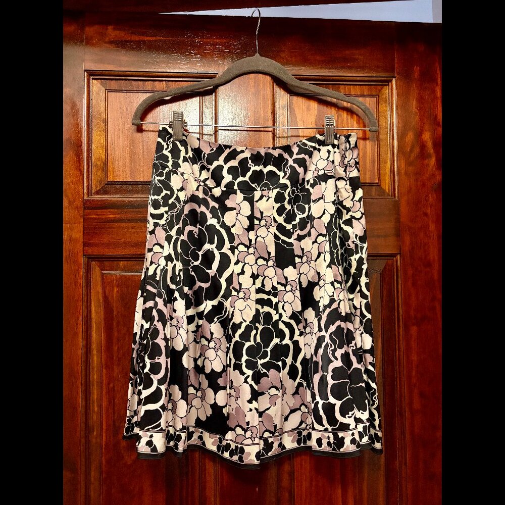 Purple, Black, Cream Silk A-Line Vintage Elie Tahari Silk Skirt (US 4)